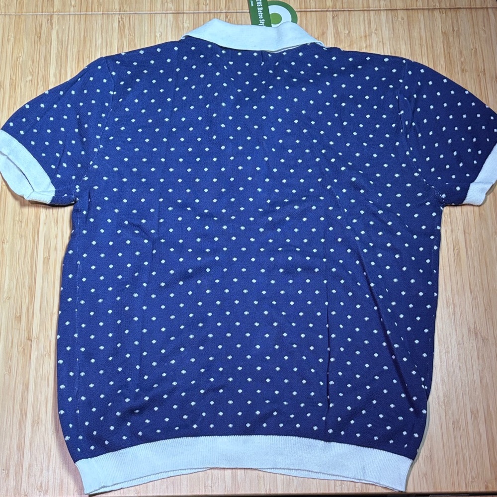 OX Knit Men's Blue Polka Dot Knit Shirt - Picture 7 of 7